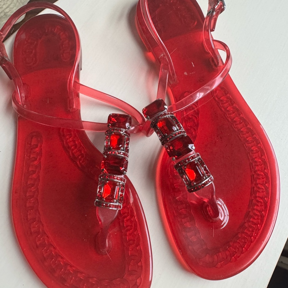 Casadei Red Sandals with T-strap Design and Adjustable Ankle Strap